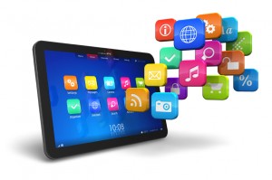 Tablet PC with cloud of application icons