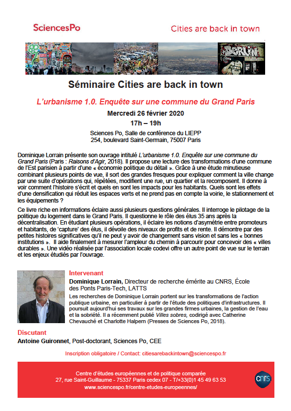 [Séminaire Cities] Dominique Lorrain, L’urbanisme 1.0. Enquête sur une commune du Grand Paris, 27/02/20
